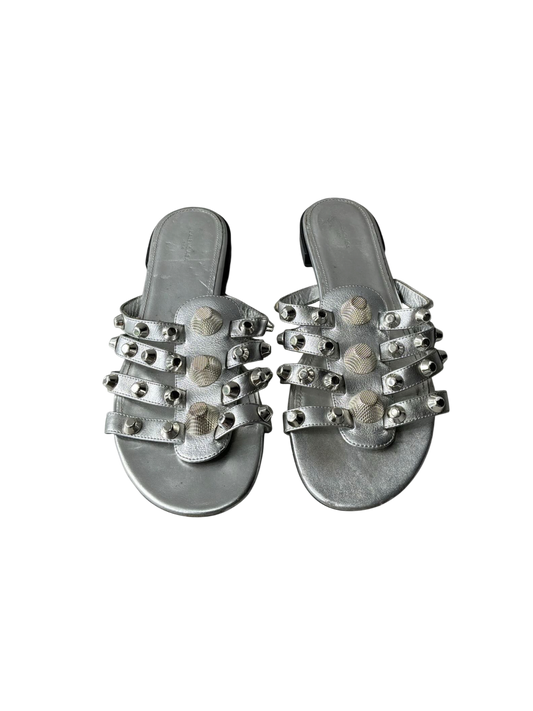 Balenciaga Metallic Silver Arena Giant Slides