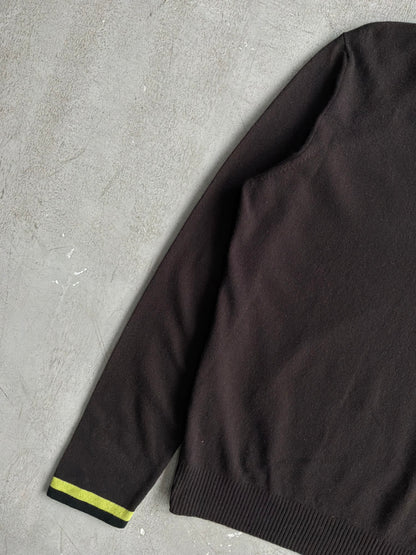 Hermes Brown Wool Quarter Zip Crewneck