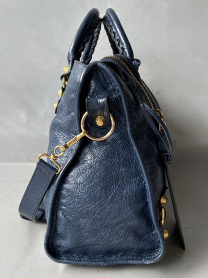 Balenciaga Classic City Navy on Gold Giant 12 Lambskin Bag