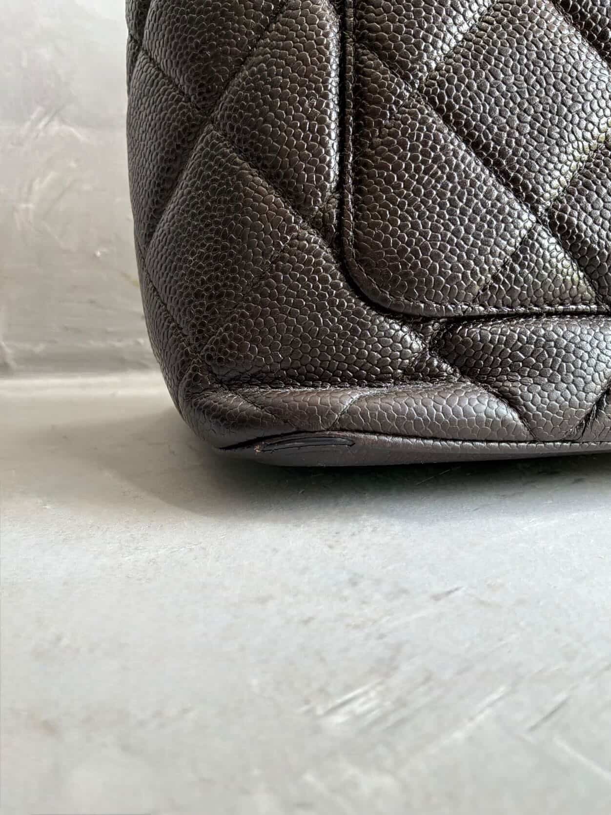2002 Chanel Chocolate Brown Caviar Medallion Bag