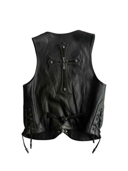 Chrome Hearts Shearling Lined Leather Silver Cross Vest