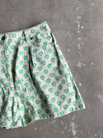 Miu Miu All Over Print Heart Denim Shorts