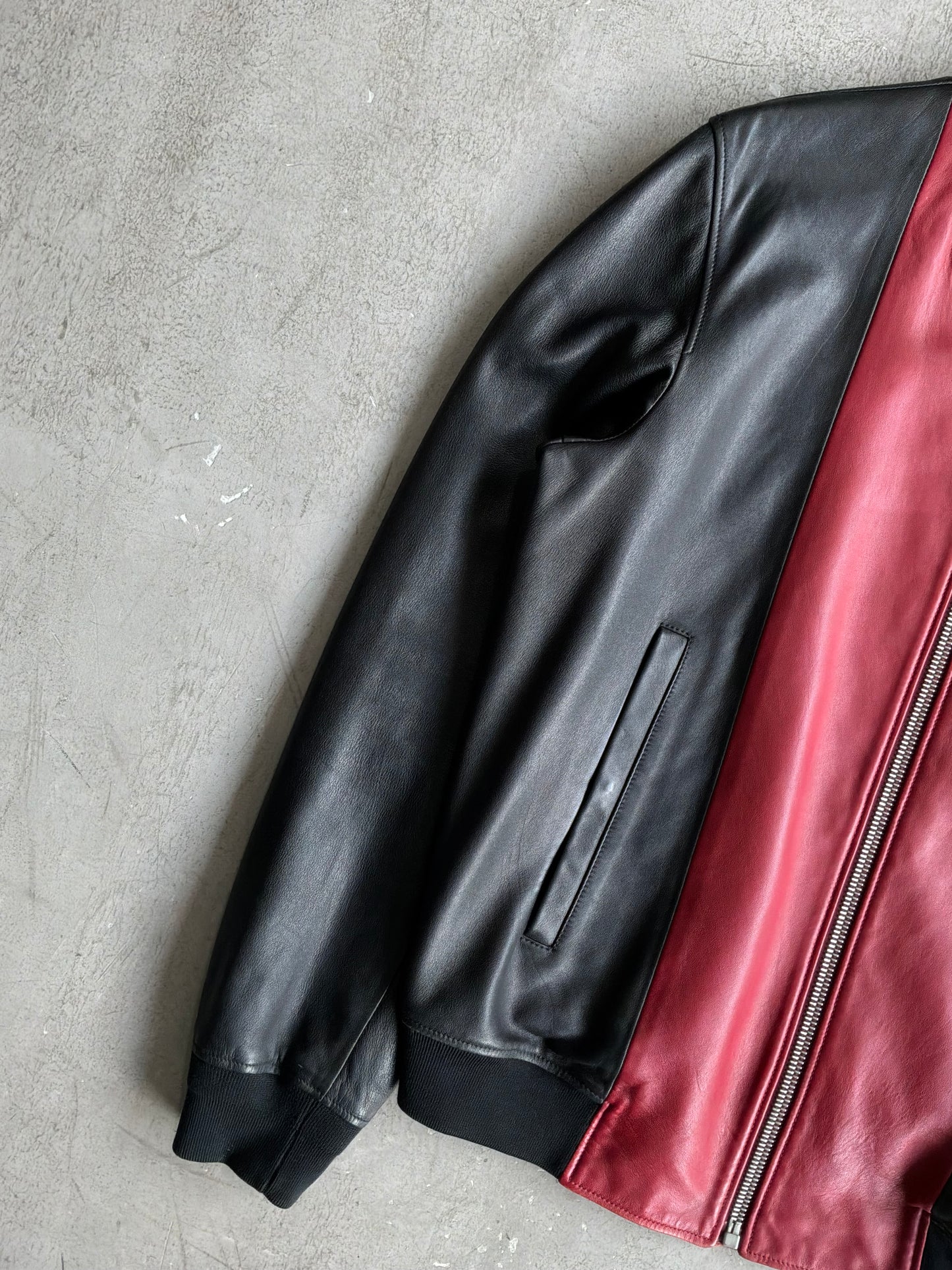 Alexander Mcqueen Black and Red Leather Bomber Jacket