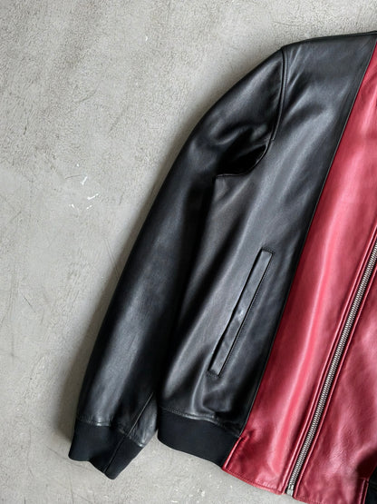 Alexander Mcqueen Black and Red Leather Bomber Jacket