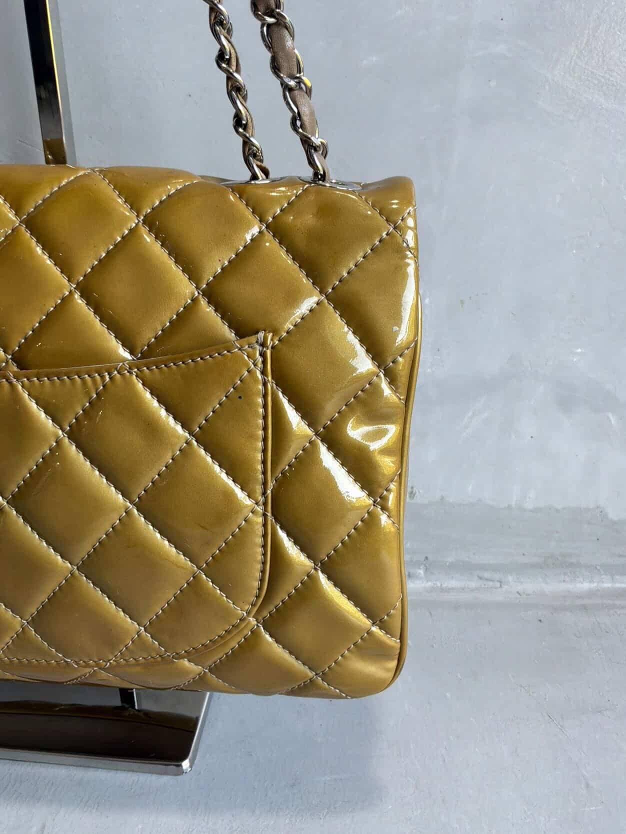 Chanel Classic Jumbo Single Flap Yellow Patent Handbag