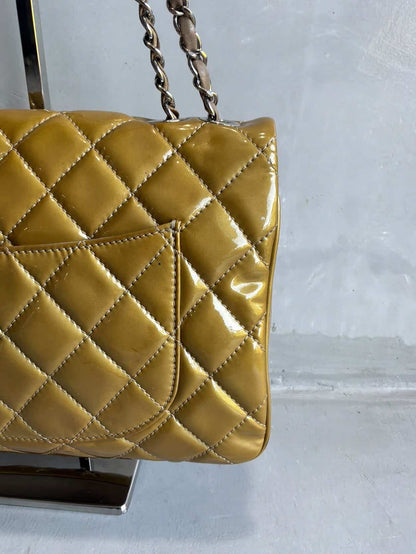Chanel Classic Jumbo Single Flap Yellow Patent Handbag