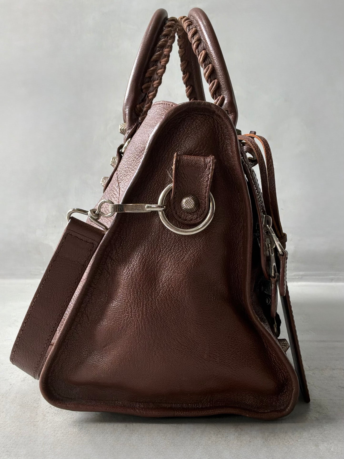 Balenciaga Part Time Chocolate Brown on Silver Lambskin Bag