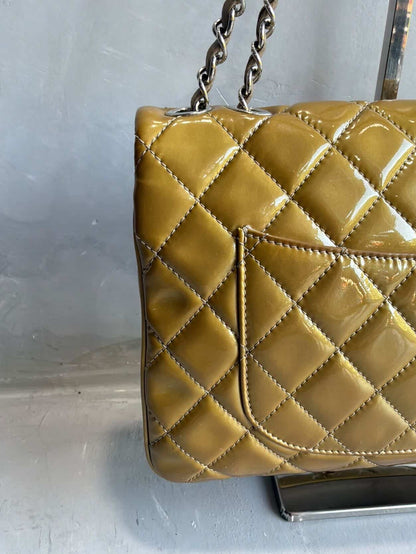 Chanel Classic Jumbo Single Flap Yellow Patent Handbag