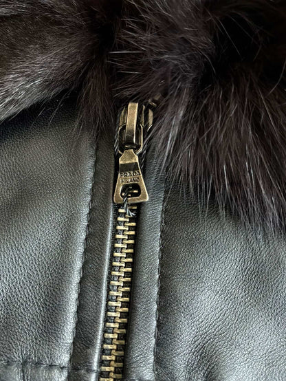Prada Women’s Fur Trim Leather Jacket