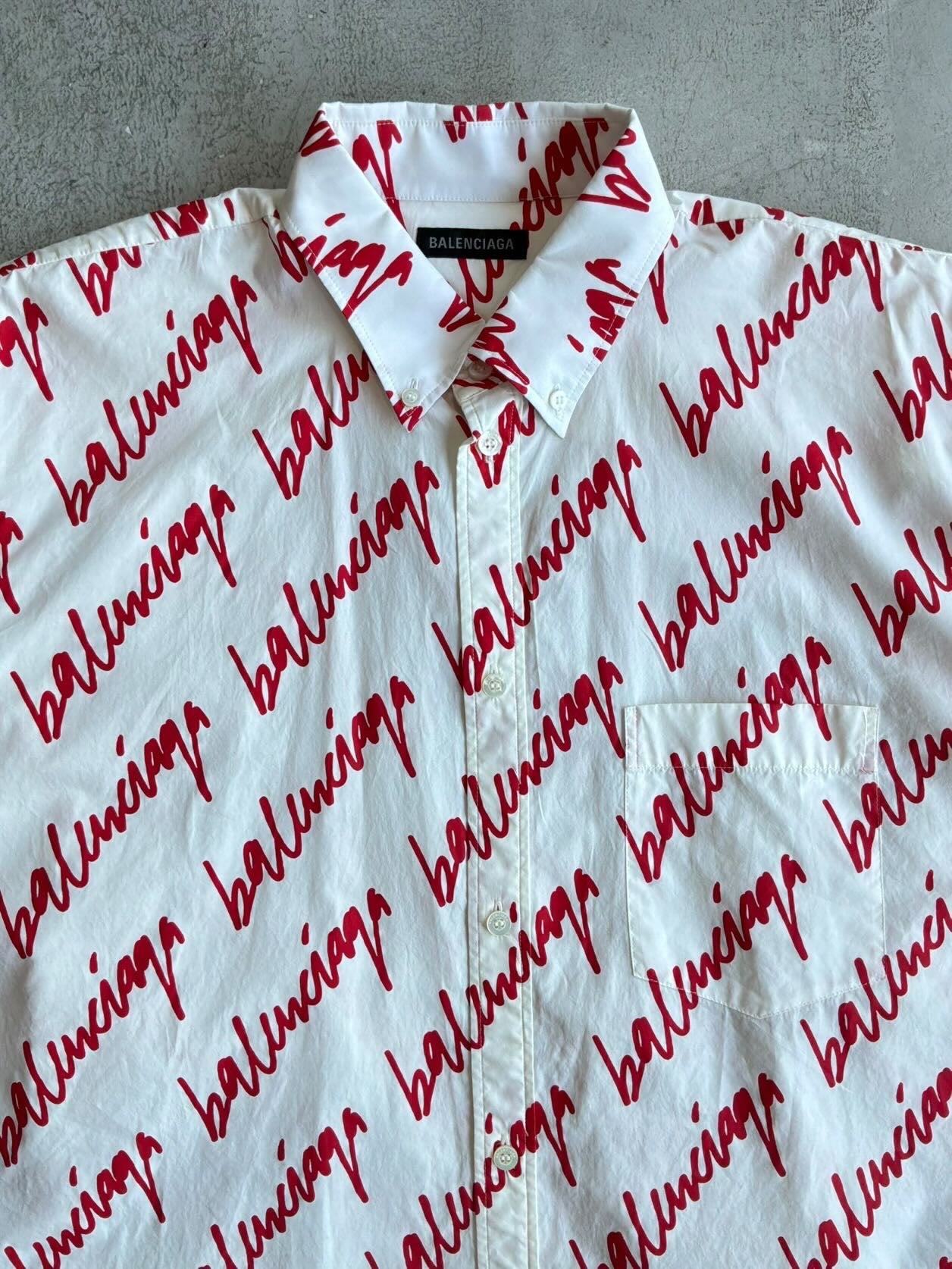 Balenciaga Lipstick Script All Over Print Shirt