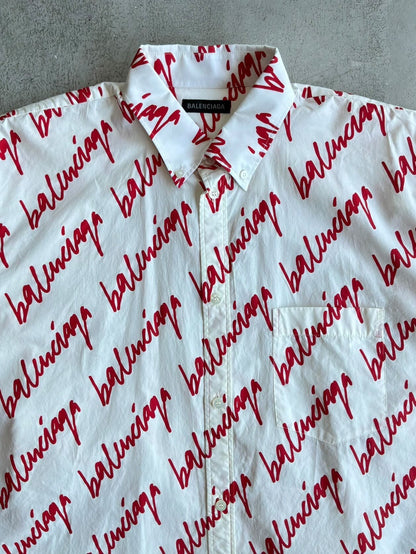 Balenciaga Lipstick Script All Over Print Shirt