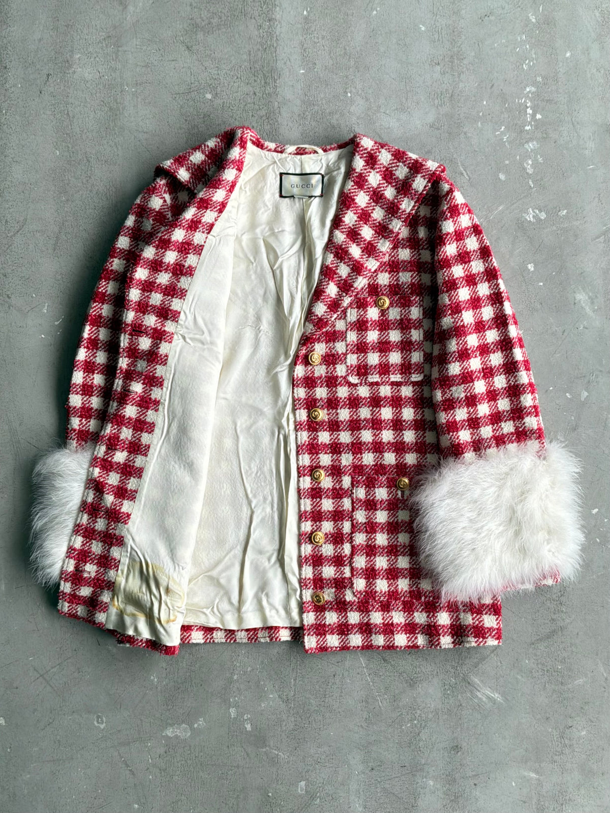 Gucci Red Tweed With Fur Sleeves Jacket