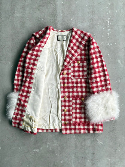 Gucci Red Tweed With Fur Sleeves Jacket