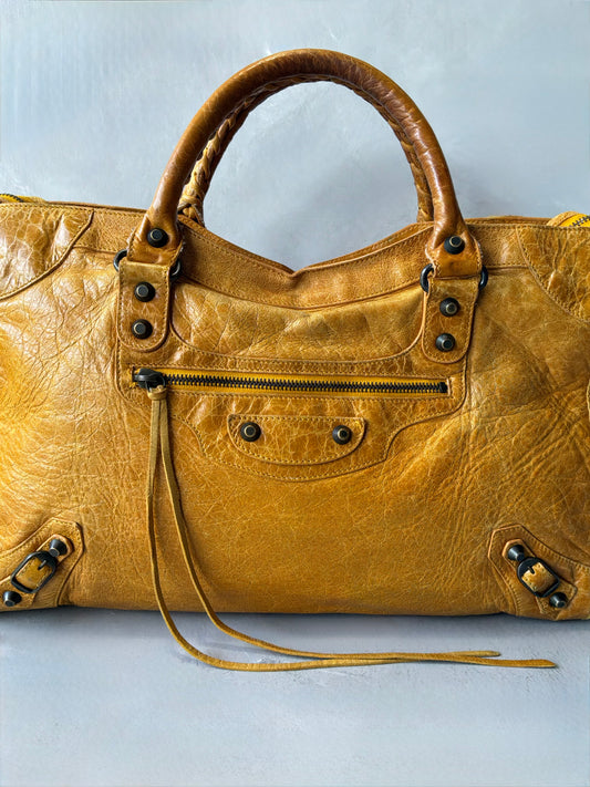 Balenciaga Classic City Yellow on Brass Lambskin Bag