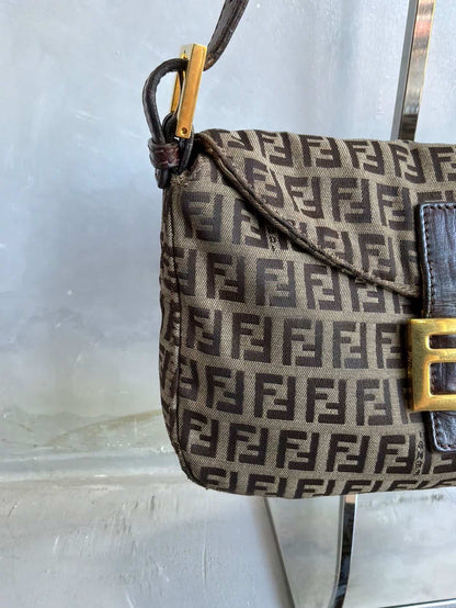 Fendi Zucchino Double Flap Baguette Bag