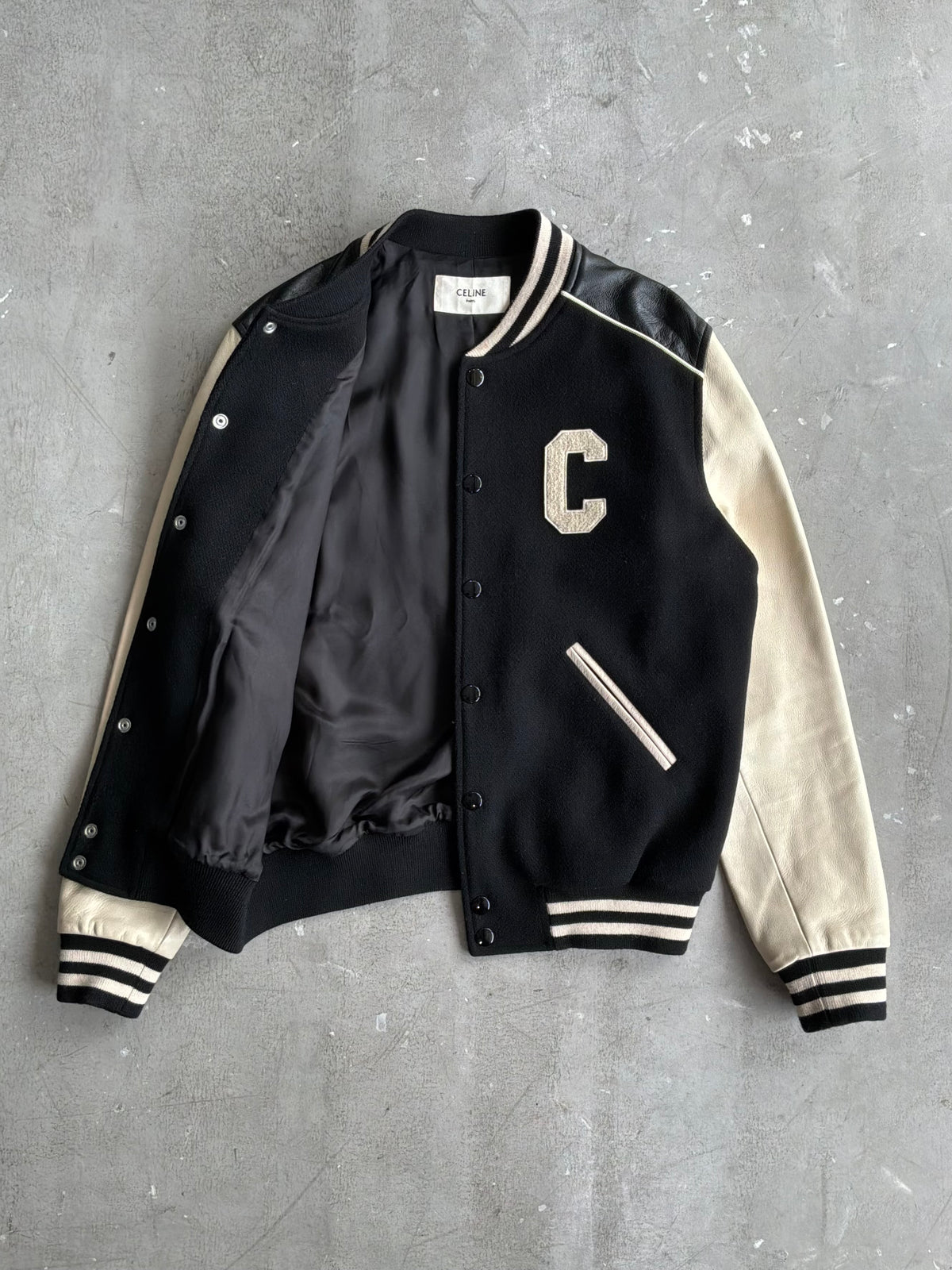 Celine C Logo Teddy Varsity Jacket