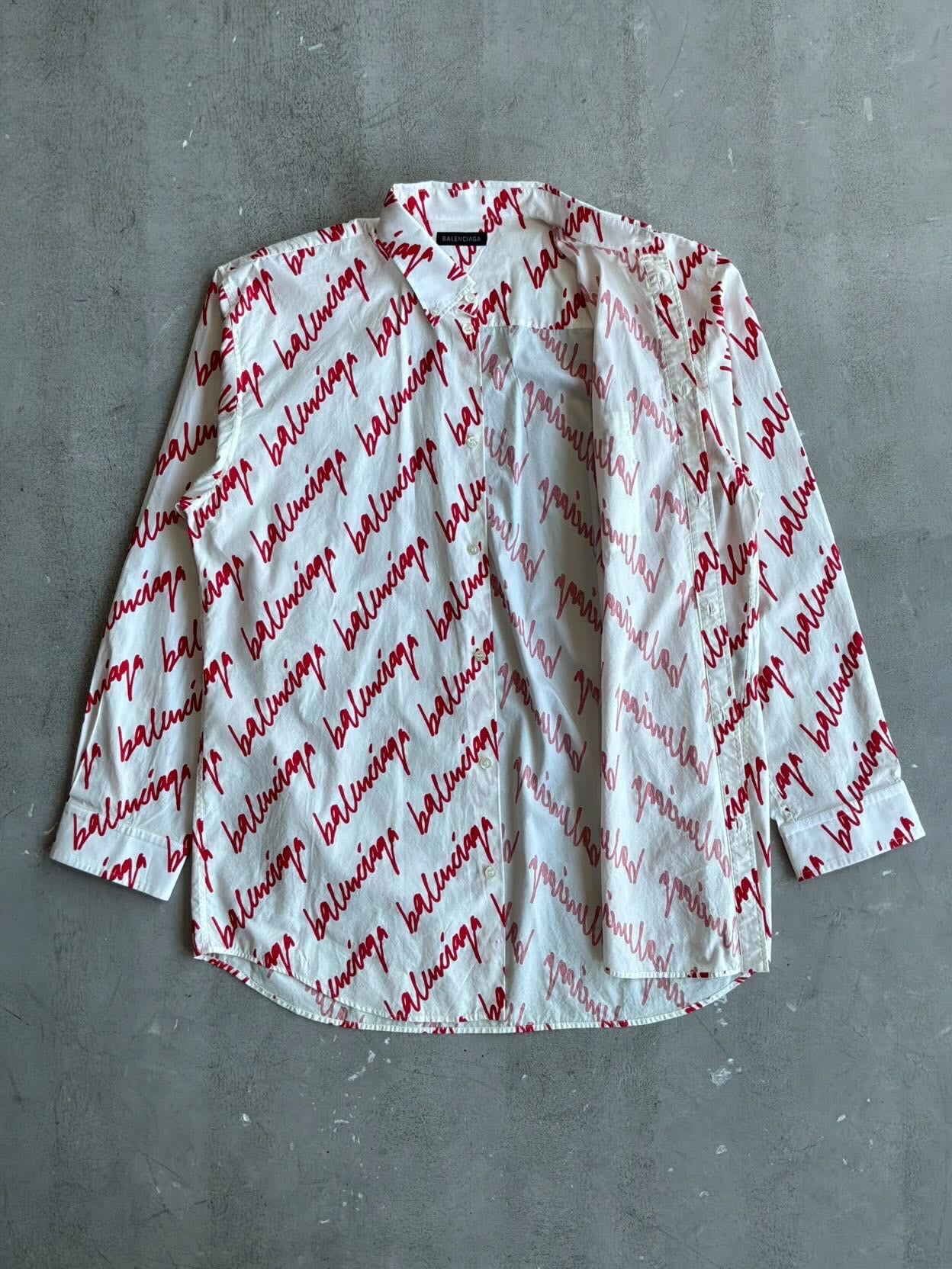 Balenciaga Lipstick Script All Over Print Shirt