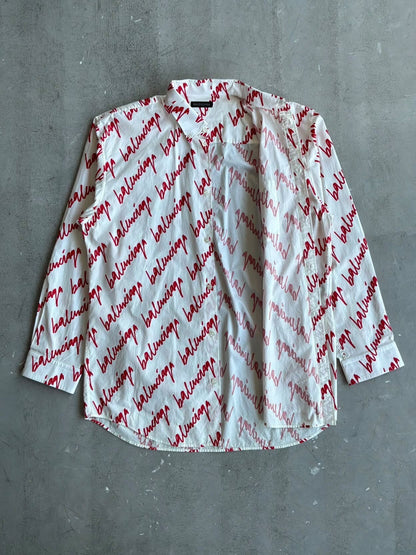 Balenciaga Lipstick Script All Over Print Shirt