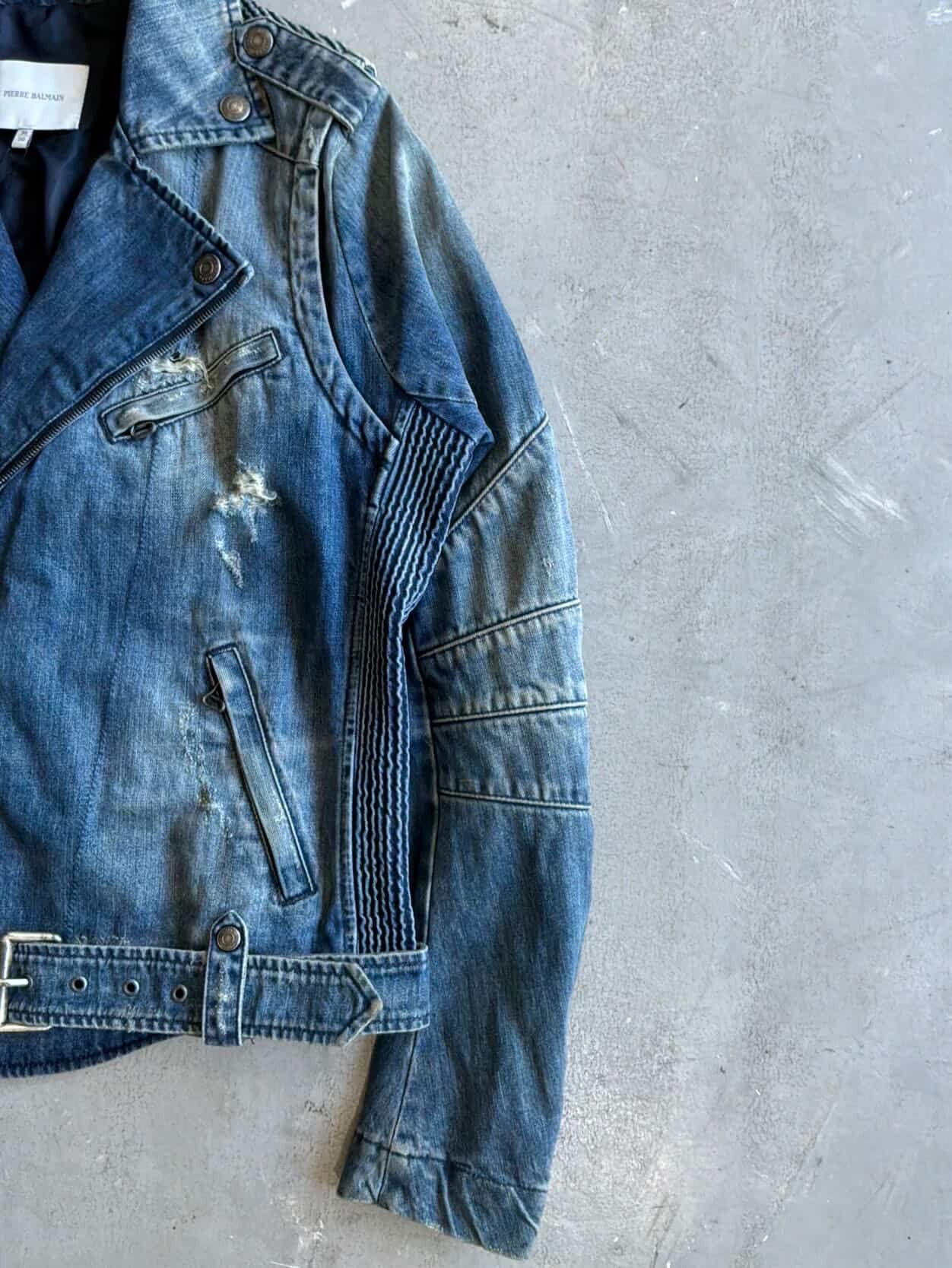 2010s Balmain Denim Biker Jacket