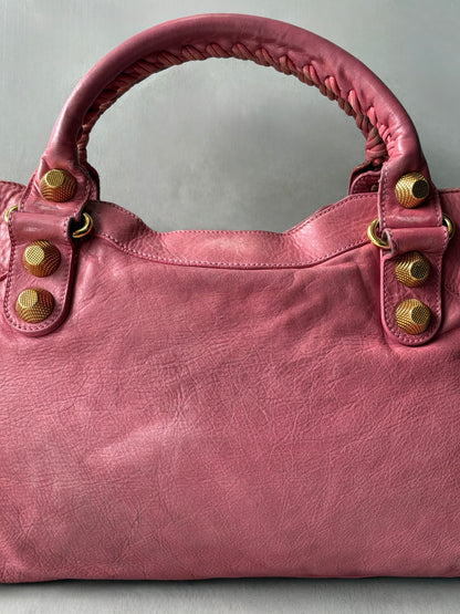 Balenciaga Classic City Pink on Gold Giant 21 Lambskin Bag