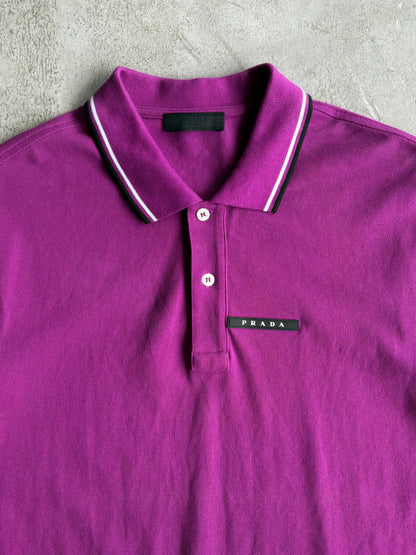 Prada Black Tab Chest Logo Purple Polo Shirt