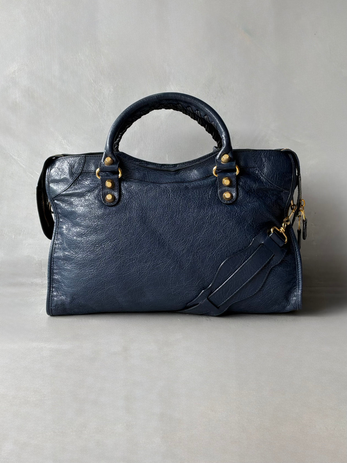 Balenciaga Classic City Navy on Gold Giant 12 Lambskin Bag