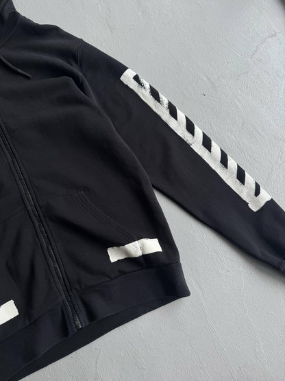 Off White Diagonal Stripe Zip Hoodie