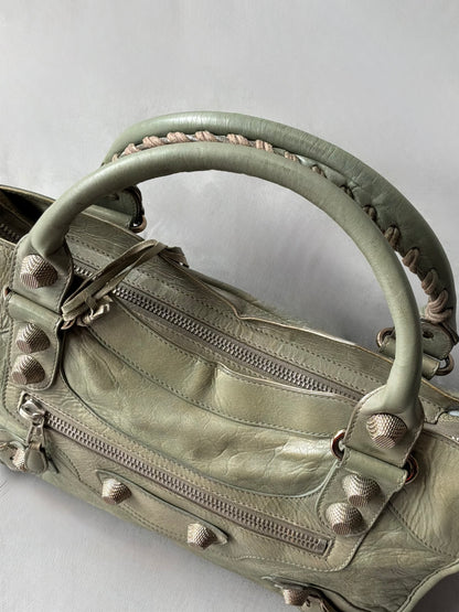 Balenciaga Classic City Pistachio on Silver Giant 21 Lambskin Bag