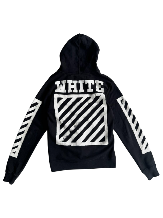 Off White Diagonal Stripe Zip Hoodie