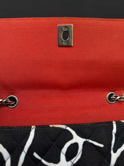 Chanel Vintage Scribble Print Single Flap Handbag