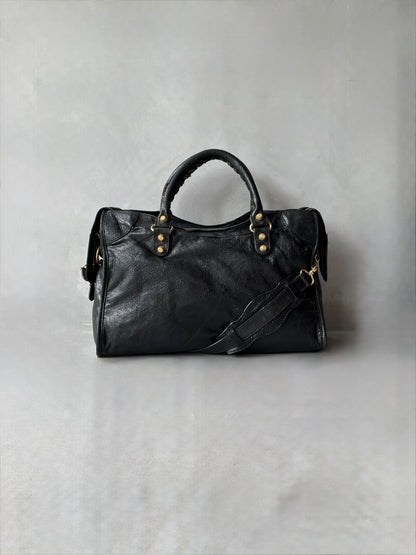 Balenciaga Classic City Black on Gold Giant 21 Lambskin Bag