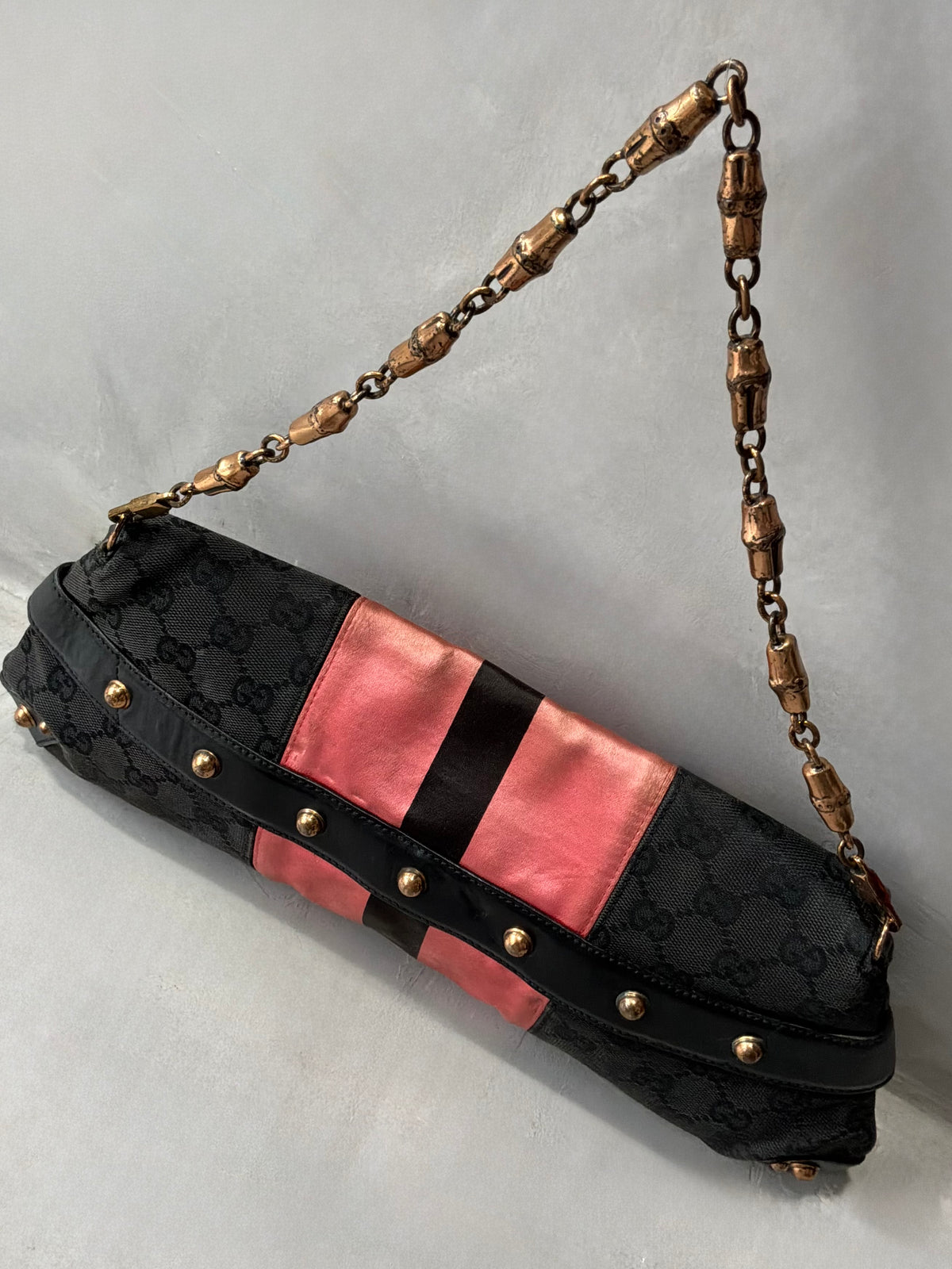 Gucci By Tom Ford Satin Horsebit Bamboo Chain Shouder  Bag