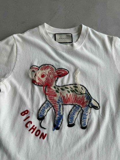 Gucci Lamb Fawn Bitchon Embroidered tee
