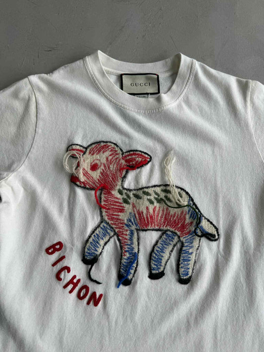 Gucci Lamb Fawn Bitchon Embroidered tee