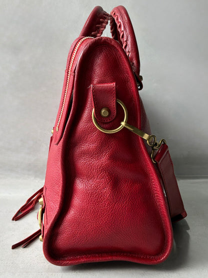 Balenciaga Classic City Red on Gold Lambskin Bag