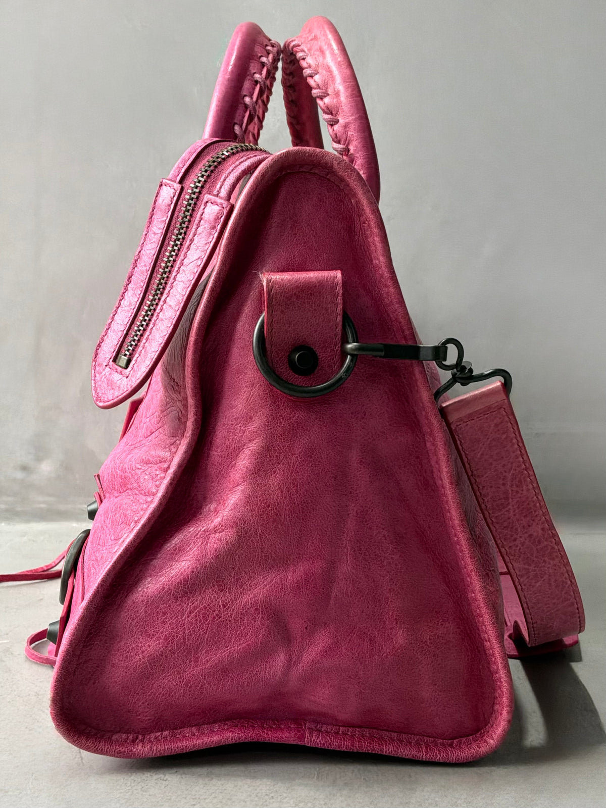 Balenciaga City Part Time Hot Pink on Brass Lambskin Bag