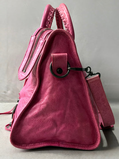 Balenciaga City Part Time Hot Pink on Brass Lambskin Bag