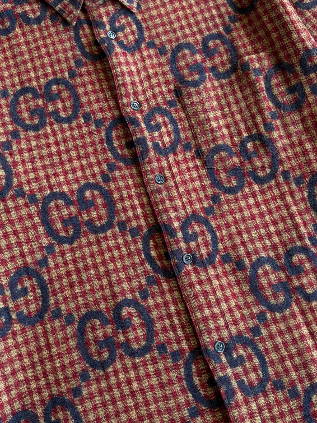 Gucci Maxi GG Gingham Wool Shirt