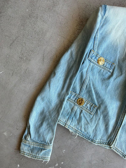Balmain Womens Crop Denim Jacket