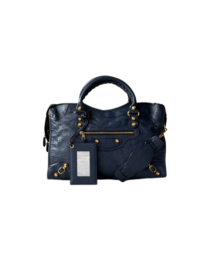 Balenciaga Classic City Navy on Gold Giant 12 Lambskin Bag