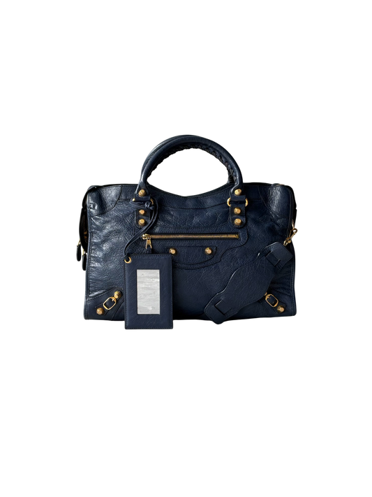 Balenciaga Classic City Navy on Gold Giant 12 Lambskin Bag