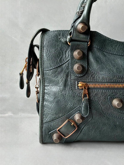 Balenciaga City Giant 21 Dark Green Lamb Skin Bag