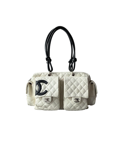 Chanel White Quilted Leather Cambon Ligne Reporter Bag