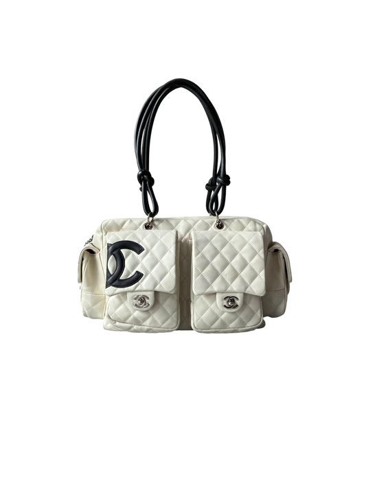 Chanel White Quilted Leather Cambon Ligne Reporter Bag