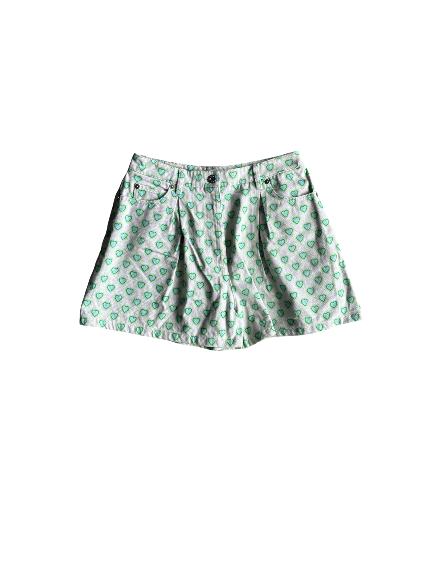 Miu Miu All Over Print Heart Denim Shorts