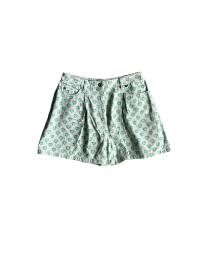 Miu Miu All Over Print Heart Denim Shorts