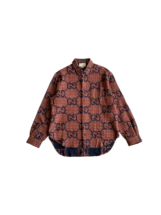 Gucci Maxi GG Gingham Wool Shirt