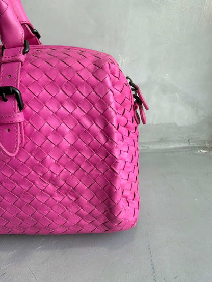 Bottega Veneta Pink Intrecciato Boston Bag