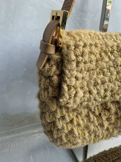 Fendi Woven Crochette Baguette Bag