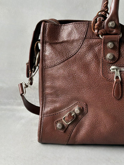 Balenciaga Part Time Chocolate Brown on Silver Lambskin Bag